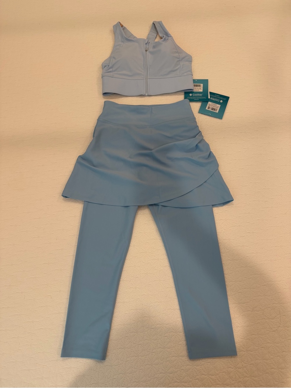 Coolibar Light Blue Skirted Legging Set with Zip Sports Bra